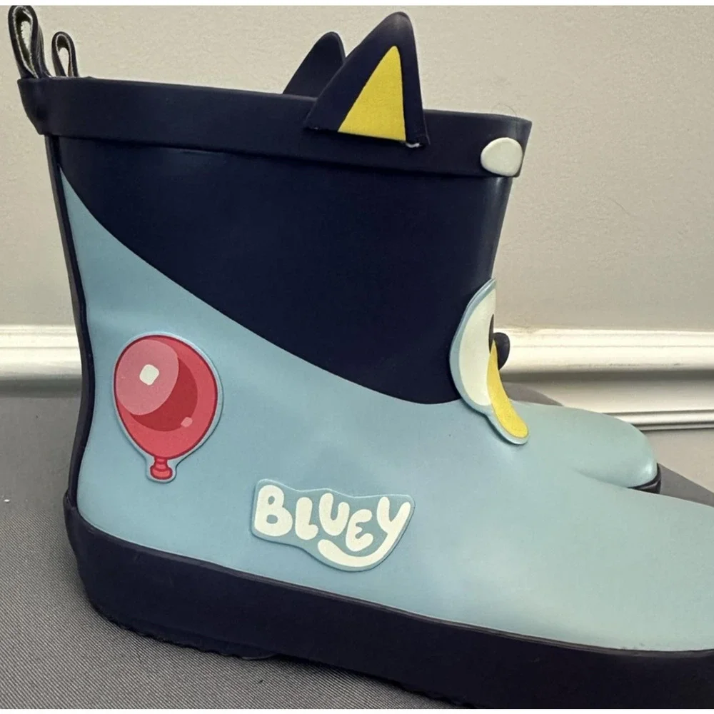 Bluey Rain Boots Kids Size 11 Blue Bluey Character Face Waterproof Pull On